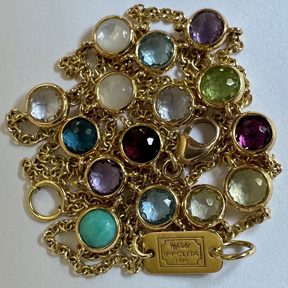 IPPOLITA 18K Yellow Gold LOLLIPOP ~15 Gemstone Station RAINBOW Necklace CONFETTI